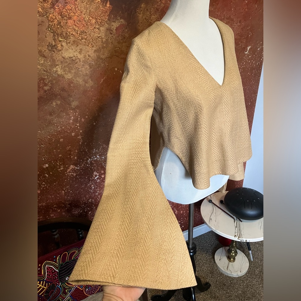 Ellery Trumpet Sleeve Crop Top - Camel Colored